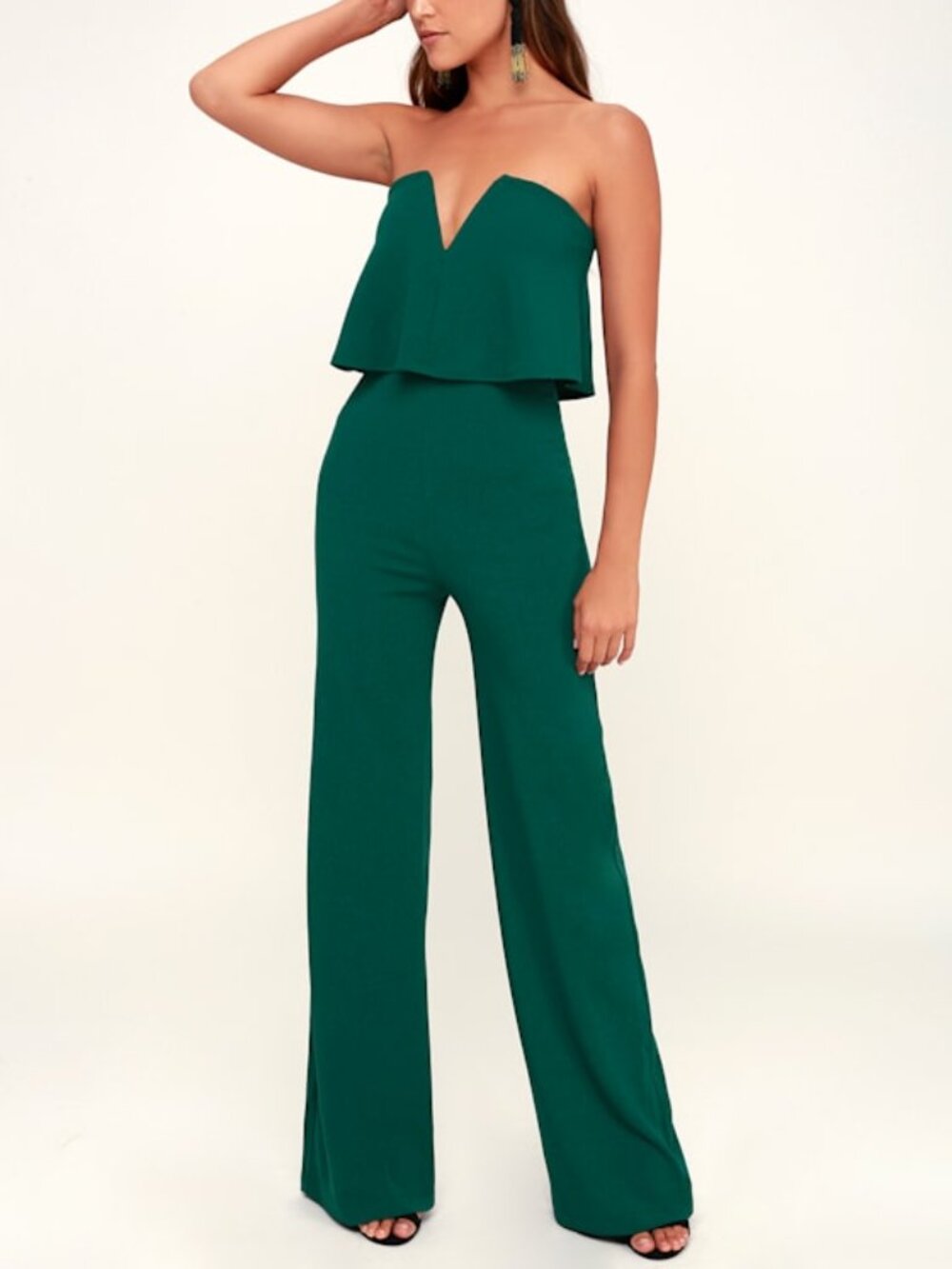 Lulus Power Of Love Emerald Green Strapless Jumpsuit - Size M